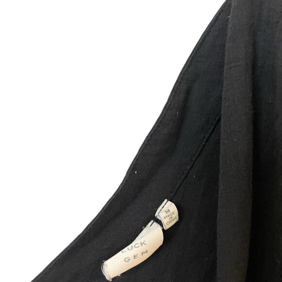 Good Luck Gem Black Deep V Neck Wide Leg Jumpsuit Crop Pockets Lagenlook M - Picture 4 of 5